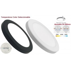 Downlight panel LED Redondo 298mm CCT 24W, Corte ajustable 50 a 260mm, acabado Blanco o Negro